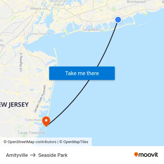 Amityville to Seaside Park map