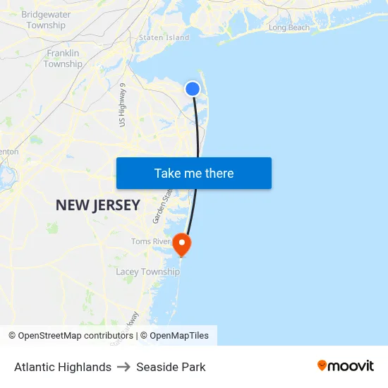 Atlantic Highlands to Seaside Park map