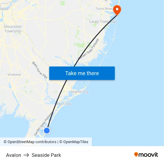 Avalon to Seaside Park map