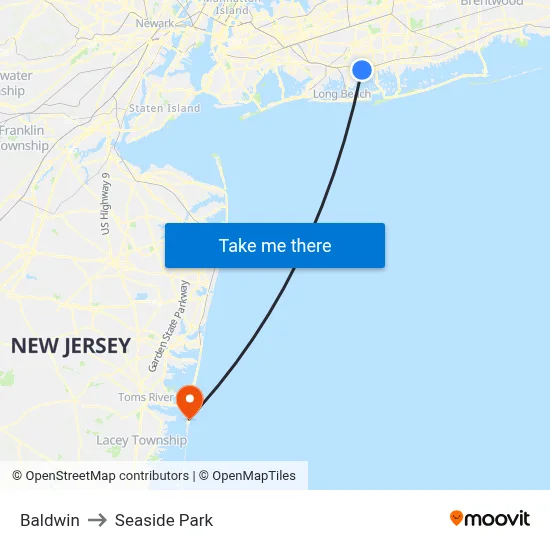 Baldwin to Seaside Park map