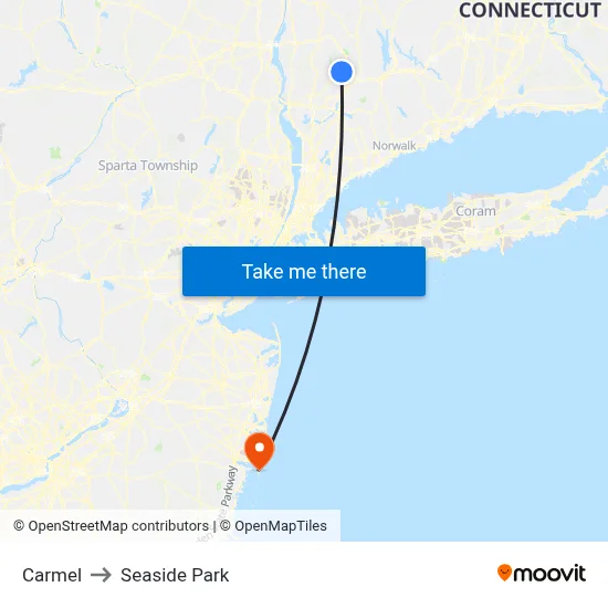 Carmel to Seaside Park map