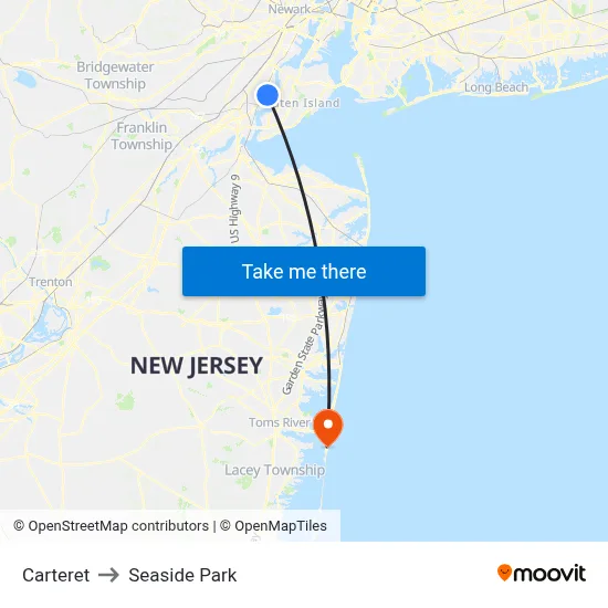 Carteret to Seaside Park map