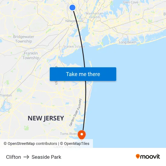 Clifton to Seaside Park map