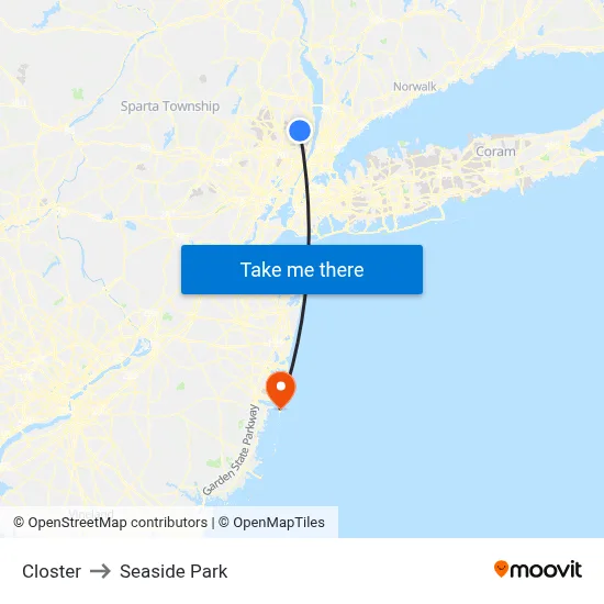 Closter to Seaside Park map