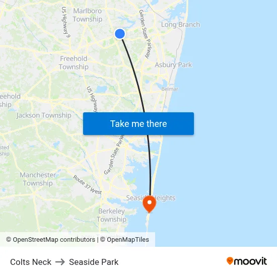 Colts Neck, Nj to Seaside Park map