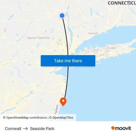Cornwall to Seaside Park map