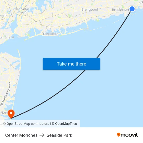 Center Moriches to Seaside Park map