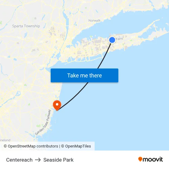 Centereach to Seaside Park map