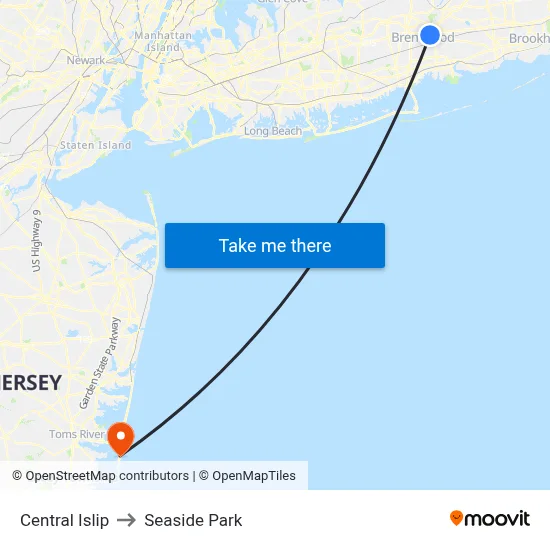 Central Islip to Seaside Park map
