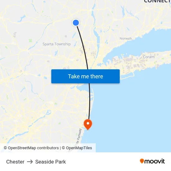 Chester to Seaside Park map