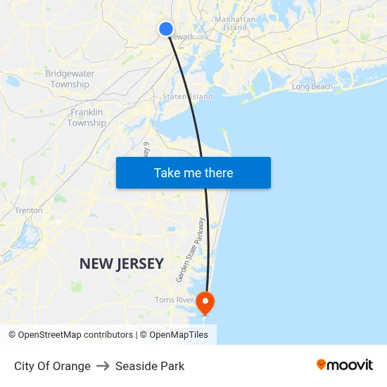 City Of Orange to Seaside Park map