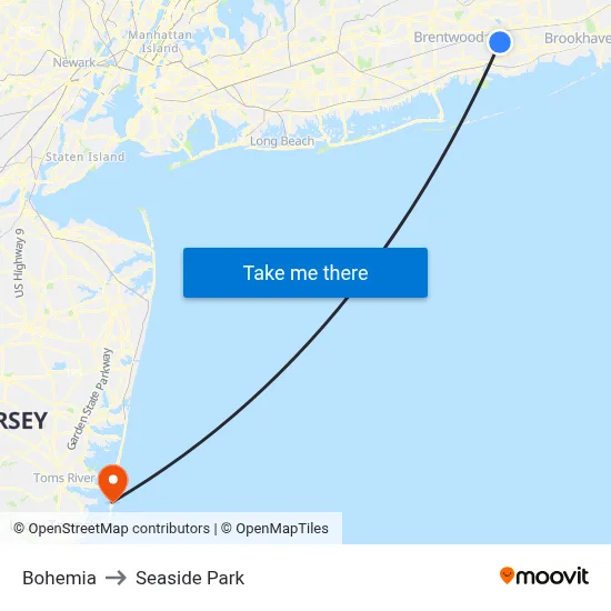 Bohemia to Seaside Park map