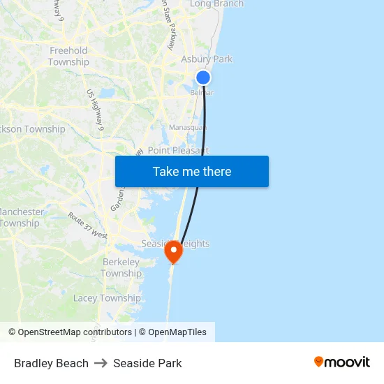 Bradley Beach to Seaside Park map