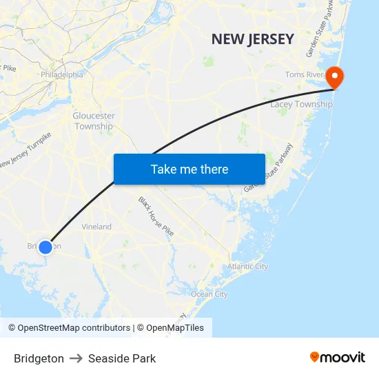 Bridgeton to Seaside Park map