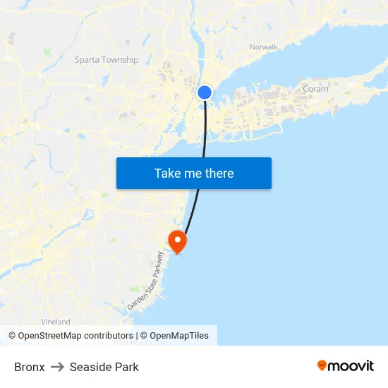 Bronx to Seaside Park map