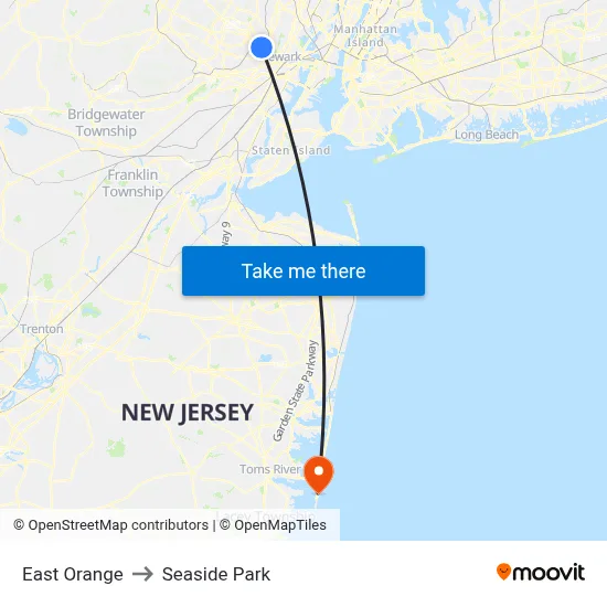 East Orange to Seaside Park map