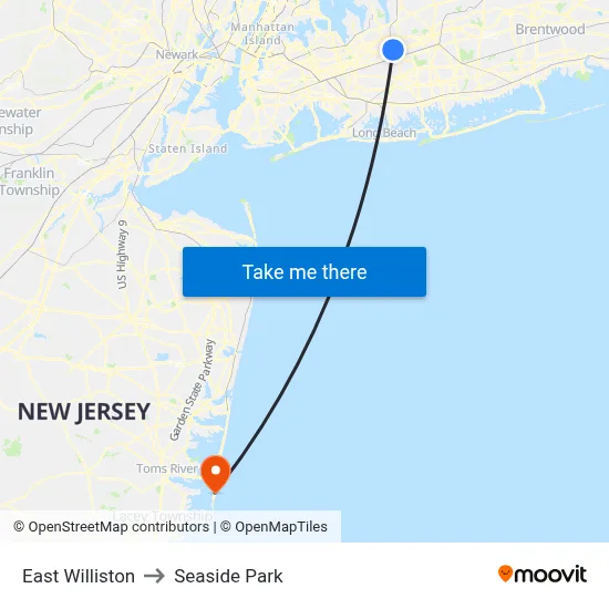 East Williston to Seaside Park map