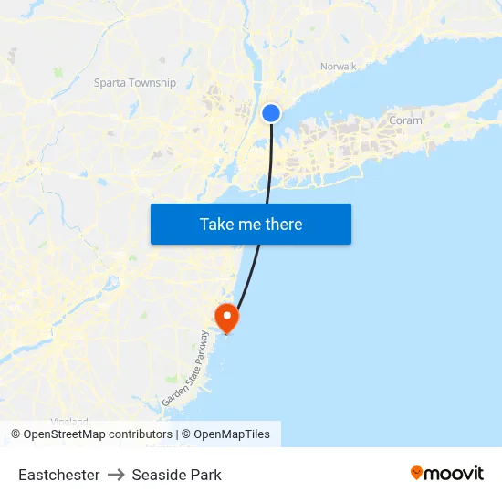 Eastchester to Seaside Park map
