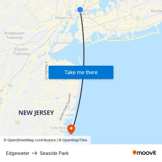 Edgewater to Seaside Park map