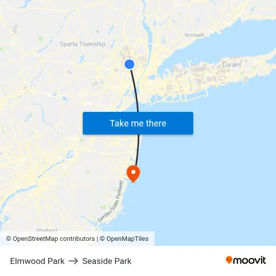 Elmwood Park to Seaside Park map