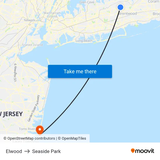 Elwood to Seaside Park map
