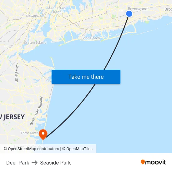 Deer Park to Seaside Park map