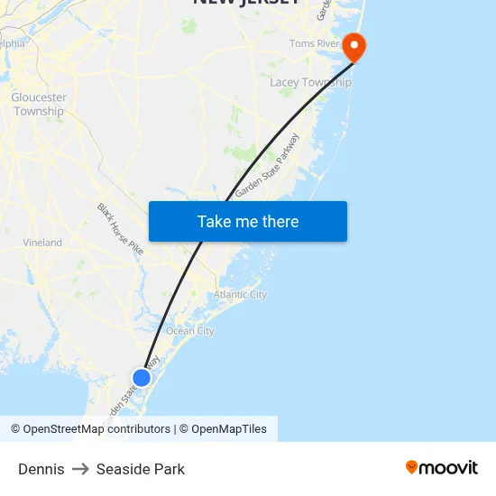 Dennis to Seaside Park map