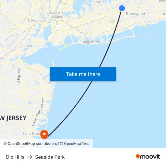 Dix Hills to Seaside Park map