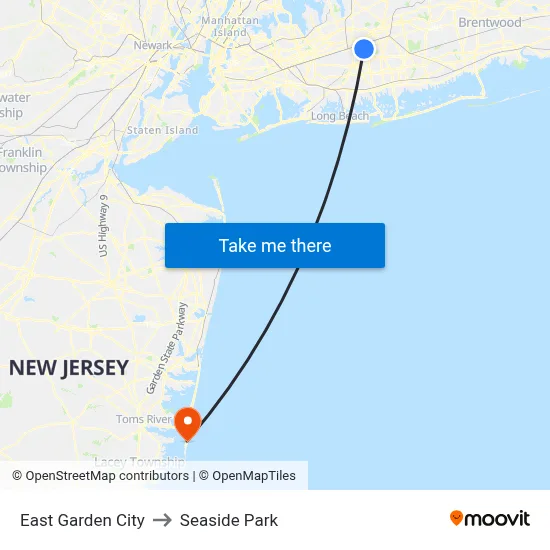 East Garden City to Seaside Park map