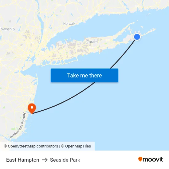 East Hampton to Seaside Park map