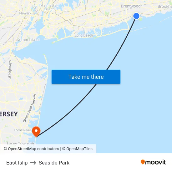 East Islip to Seaside Park map