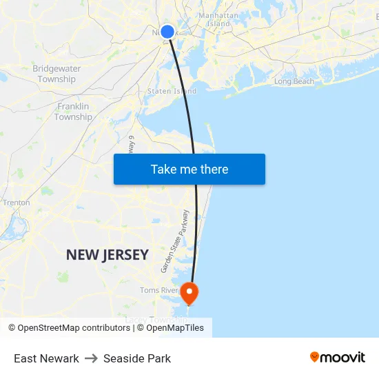 East Newark to Seaside Park map