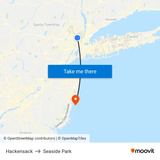 Hackensack to Seaside Park map