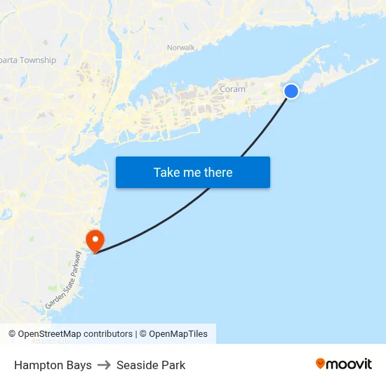 Hampton Bays to Seaside Park map
