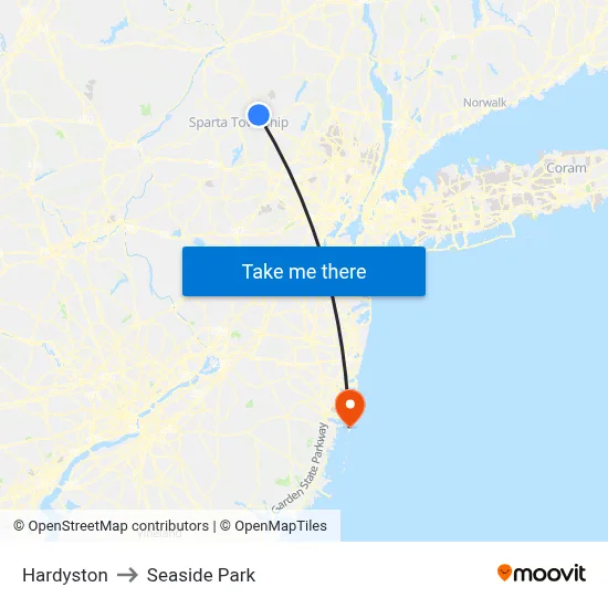 Hardyston to Seaside Park map