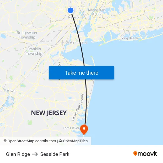 Glen Ridge to Seaside Park map