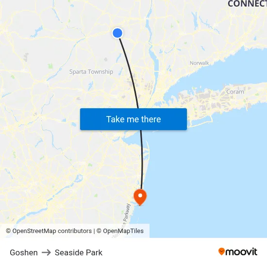 Goshen to Seaside Park map