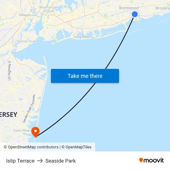 Islip Terrace to Seaside Park map