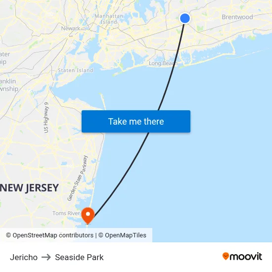 Jericho to Seaside Park map