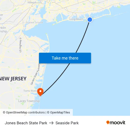 Jones Beach State Park to Seaside Park map