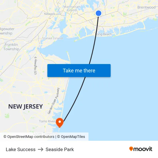 Lake Success to Seaside Park map