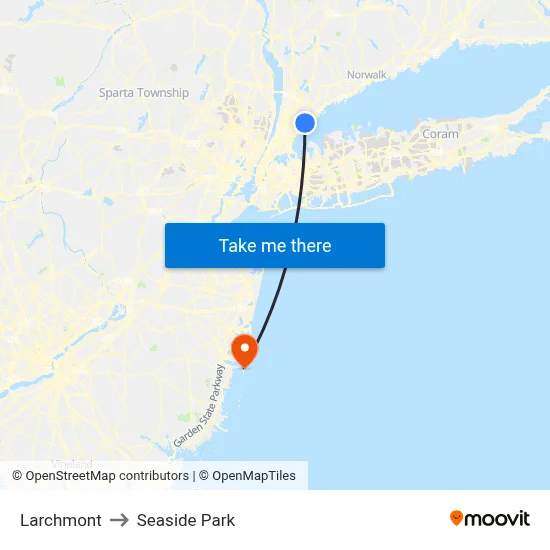 Larchmont to Seaside Park map