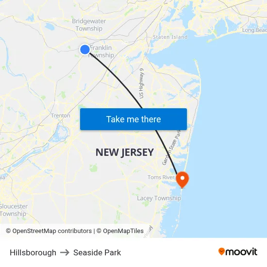 Hillsborough to Seaside Park map