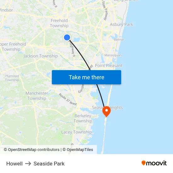 Howell to Seaside Park map
