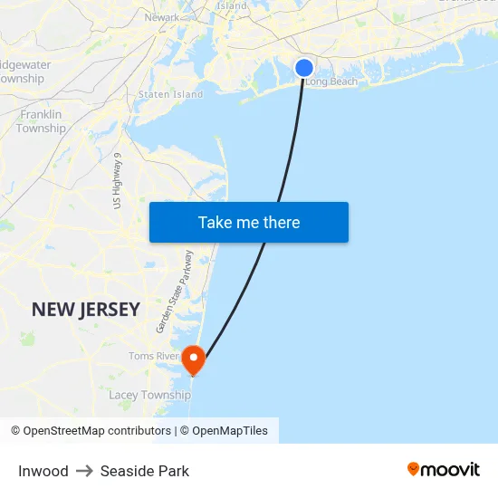 Inwood to Seaside Park map