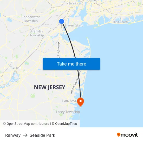 Rahway to Seaside Park map