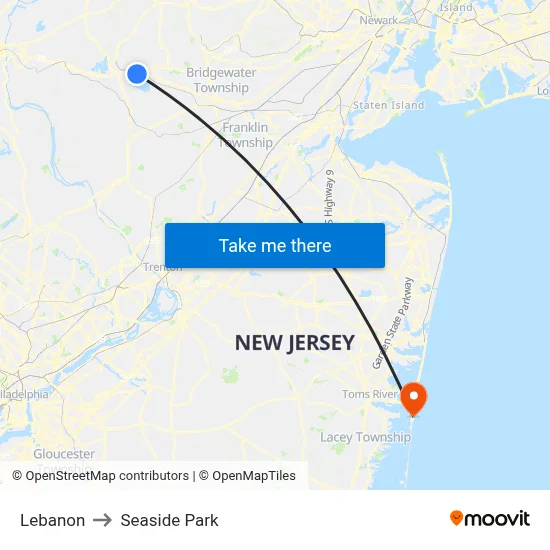 Lebanon to Seaside Park map