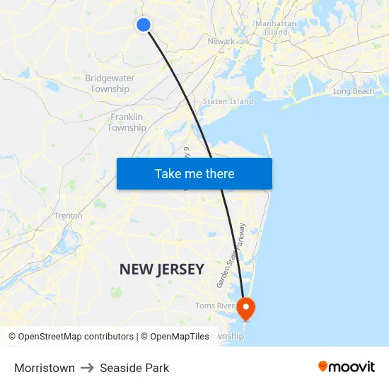 Morristown to Seaside Park map