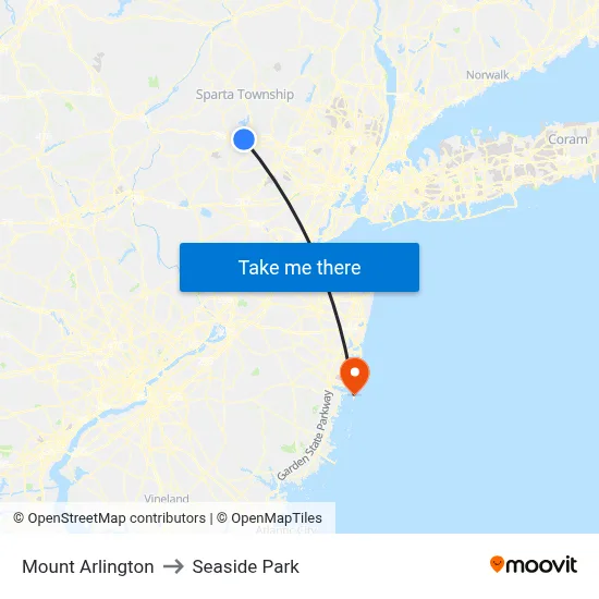 Mount Arlington to Seaside Park map