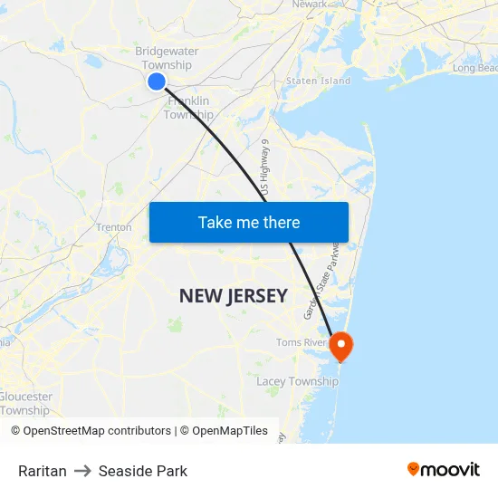 Raritan to Seaside Park map